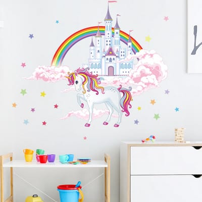 Muurstickers unicorn kasteel - Regenboog - sterren - Kinderkamer inspiratie - meisje - jongen - muurdecoratie -  Stickerkamer®