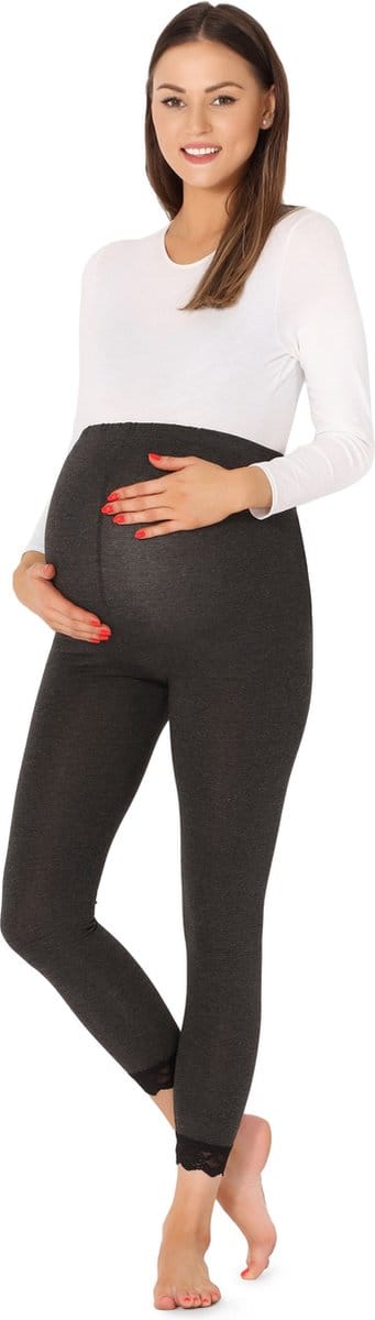 Be Mammy Dames Leggings - Zwangerschapskleding - Lange 7/8 - Viscose - BE-BE20-262-LE - Donkermelange - XL