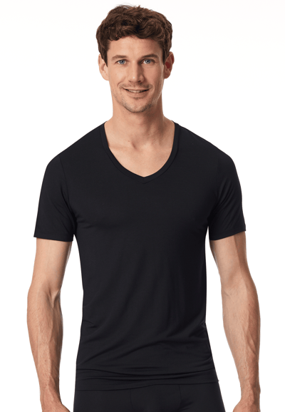 Shirt met korte mouwen en v-hals, zwart - premium modaal 4