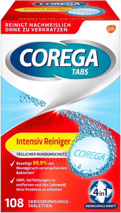 Corega Gebitsreiniger Tabletten Intensiv – 108 stuks – Voor dagelijkse reiniging van kunstgebitten