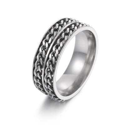 Anxiety Ring - (Dubbele Ketting) - Stress Ring - Fidget Ring - Anxiety Ring For Finger - Draaibare Ring - Angst Ring - Zilver-Zilver kleurig RVS - (17.50mm / maat 55)