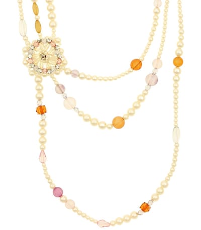Behave® Dames Ketting - Luxe Parel Ketting Wit Met Bloem En Diverse Kralen - 60 cm - Nikkelvrij