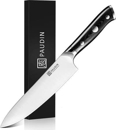 PAUDIN D1 Professioneel Koksmes 20 cm- Japans mes - Keukenmes - Zwart Ergonomisch Handvat