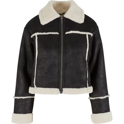 Urban Classics - Shearling Jacket - M - Zwart/Beige