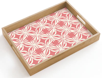 Dienblad hout 40x30 cm - Schootdienblad - Roze - Bloemenmotief - Wit - Modern - Borrelplank rechthoek - Plateau dienbladen