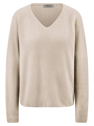 Trui V-hals 100% kasjmier Van Peter Hahn beige