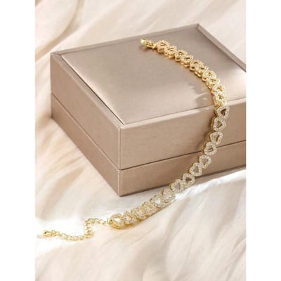1 stuks Luxe Hartvormige Zirconia Bruidsarmband, Verstelbare Elegante Minimalistische High-End Sprankelende Gift Voor Vrouwen one-size goud