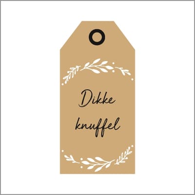 Cadeaukaartje - "Dikke Knuffel" - Bloemenkaartje - Bloemenlabel - Bruin Kraft - 10 x 5 cm - 20 stuks - Met Boorgaatje