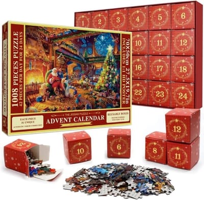 Puzzel met kerstadventskalender 2025 - 1008 stukjes - Kerstkalenderpuzzel voor volwassenen en kinderen - Kerstpuzzel - Perfect kerstcadeau/Premium