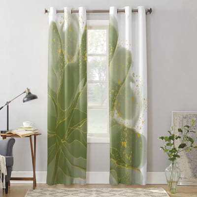 Verloop Aquarel Bloem Saliegroen Raamgordijnen voor Woonkamer Huis Slaapkamer Keuken Decora Kerstgordijn 135W x 115H(cm) x1