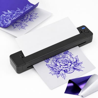Gloovon® Tattoo Stencil Printer - Draadloos & Compact - Geschikt voor Tattoo Artiesten & Studio's - Bluetooth App - A4 - Zwart - Accu