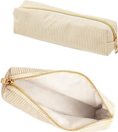 corduroy, etui, draagbare schooletui, grote capaciteit etui met praktische ritssluiting, voor tieners, school, kantoor (beige)