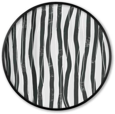Poster in lijst Rond - Fotolijst 60x60 cm - Posters - Kunst - Abstract - Lijnen - Zwart - Wit - Ronde posterlijst zwart - Decoratie - Wanddecoratie woonkamer - Muurdecoratie slaapkamer