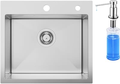 SOFETIY MAX Spoelbak RVS(60x48CM) - Spoelbakken Keuken Met Zeepdispenser 300ML - Wasbak Keuken - Enkele spoelbakken Met sifon en Afvoerzeefje