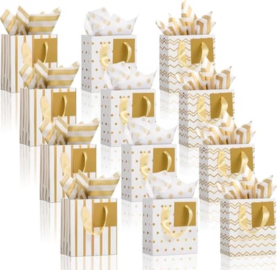 Kleine Geschenszakjes - Papieren Cadeautasjes - Feestdecoratie Cadeau - Metallic Afwerking Handvat - 10 x 6 x 10 cm