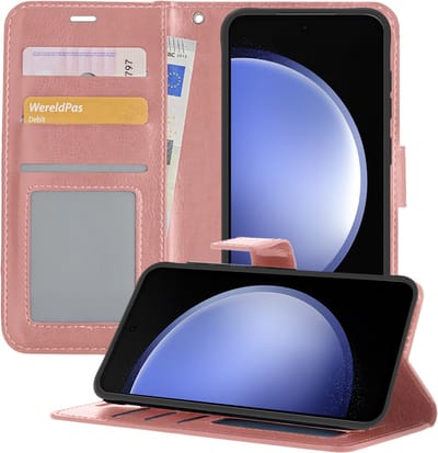 Hoesje - Geschikt voor Samsung Galaxy S23 FE - Luxe Bookcase - Walletcase Hoes - Portemonnee - Cover - Telefoonhoes - Rosé goud