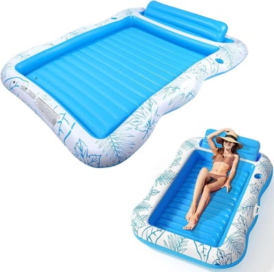 Opblaasbaar Zonnebed - Drijvend Bed - Ontspannen Zomer - Ingebouwd Kussen - 208 x 137 cm - Blauw
