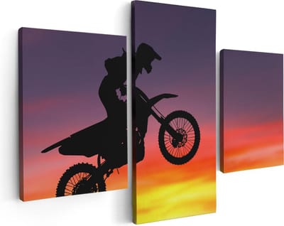 Artaza Canvas Schilderij Drieluik Silhouet Van Een Motorcross In De Lucht  - 90x60 - Foto Op Canvas - Canvas Print