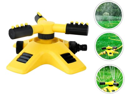 Roterende tuinsproeier - Gazonsproeier - Sproeier - Bewateringsapparaat - Irrigatiesysteem - 20,5*18*9 cm - 360° volledig automatische rotatie - Zeer efficiënte bewatering - Geschikt voor tuinen, moestuinen, gazons, enz. - Geel, zwart