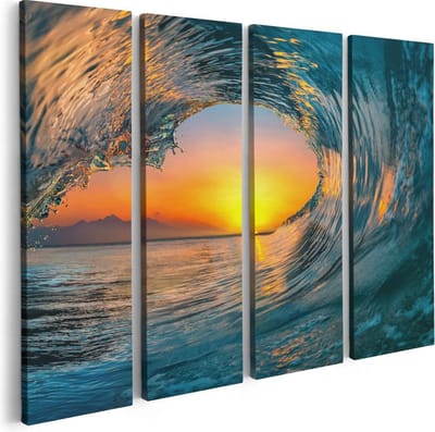 Artaza Canvas Schilderij Vierluik Golf bij Zonsondergang - 80x60 - Foto Op Canvas - Canvas Print