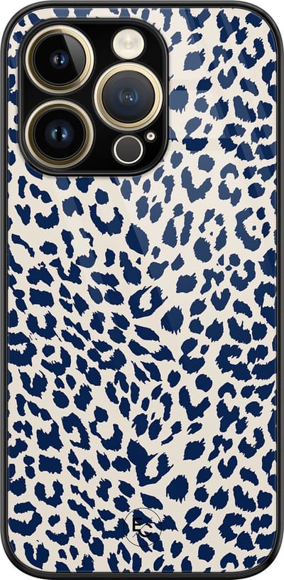 Hoesje geschikt voor iPhone 14 Pro - Luipaard blauw - Luxe Hard Case - Luipaardprint - Blauw - Mooie Telefoonhoesjes