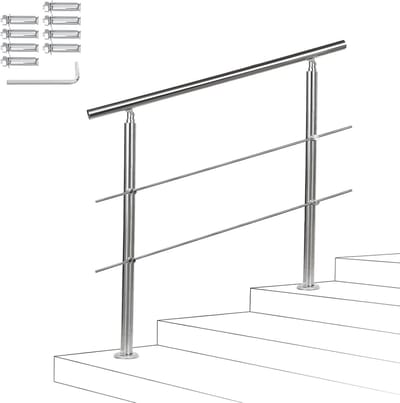 Roestvrij Stalen Trapleuning voor Binnen en Buiten - 180 cm met Hoekverstelbare Accessoires, Ideaal voor Trappen en Balustrades