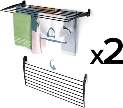 2x Foxydry Fold 116 cm DOWN - black - wasdroogrek wandmontage clicksysteem - neerwaartse sluiting - 116 x 50 x 10 cm