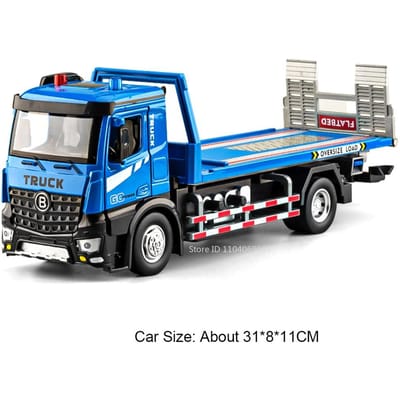 1:24 Elektrische Platvorm Trailer Model Speelgoed Metaal Diecast Wegenhulp Bouwvoertuig Deuren Openen Geluid Licht Voor Jongens Cadeaus