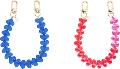 xoxo Wildhearts Telefoonkoorden Funky Hearts Charm Cord Denim Blue + Funky Hearts Transparant Roze & Rood – geschikt voor iPhone / Samsung