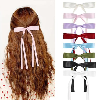 Schattige Haarstrik Clips voor Vrouwen - 8 Stuks met Lange Staart en Tassel Ribbons voor Diverse Haarstijlen