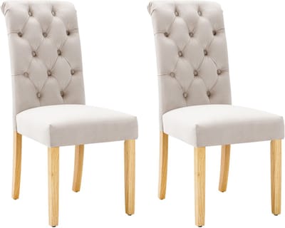 Fluwelen eetkamerstoel set van 2 met eiken poten - chroom knocker - slaapkamerstoel Keukenstoel Woonkamer loungestoel - beige