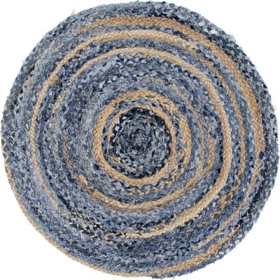 Rond vloerkleed van jute en gerecycled denim - 150 cm 1. Stuks