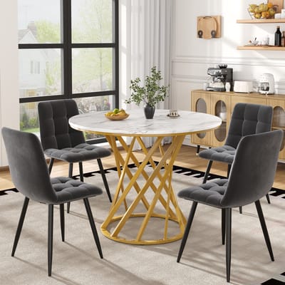 MODFU - Eethoekset - Ronde Eettafel Met 4 Stoelen - Modern - Voor Keuken Of Eetkamer - MDF En Metaal - Meerkleurig - 80 Cm
