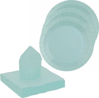 Santex feest/verjaardag servies set - 10x bordjes/25x servetten - lichtblauw - karton