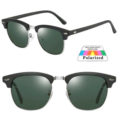 Fako Sunglasses® - Club Style Zonnebril - Polariserend - Dames - Heren - Zwart/Zilver - Donkergroen