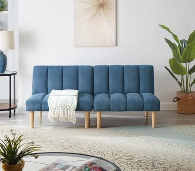 MODFU Slaapbank Met 3-Voudig Verstelbare Rugleuning - Uitklapbaar - 167x82x72 Cm - Ribfluweel Blauw - Moderne Bank Voor Woonkamer Of Werkkamer