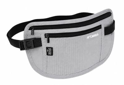 HEM RFID Heuptas Lichtgrijs – Heuptasje – Festival Tas – Buiktas – Reistas – Waist Bag – Anti Skim – Pasjes Beschermer – 26x13 cm – Inclusief HEM Microvezeldoekje