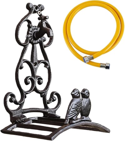 Gietijzeren slanghouder - Slangrek buiten - Tuin organiseren - Vintage vogeldesign - 175x125x24cm - Zwart