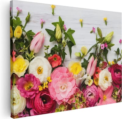 Artaza Canvas Schilderij Bloemen Stilleven - 40x30 cm - Klein - Muurdecoratie Boeket - Wanddecoratie Woonkamer - Schilderijen Op Canvas