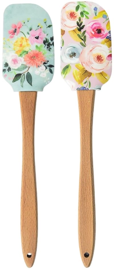 Bakspatel, 2 stuks bloemen siliconen bakspatels met beukenhouten handgrepen, hittebestendige meng- en glazuurspatels voor keuken