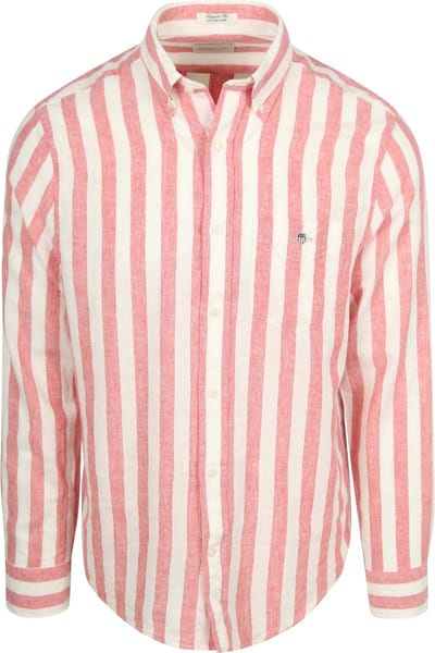 Gant Cotton Linen Overhemd Streep Roze - Maat L - Heren - Overhemden Casual