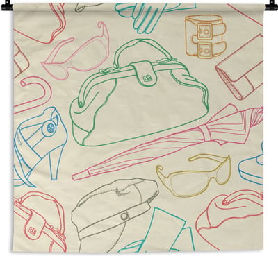 Wandkleed - Wanddoek - Pastel - Tas - Kleren - Patronen - 90x90 cm - Wandtapijt