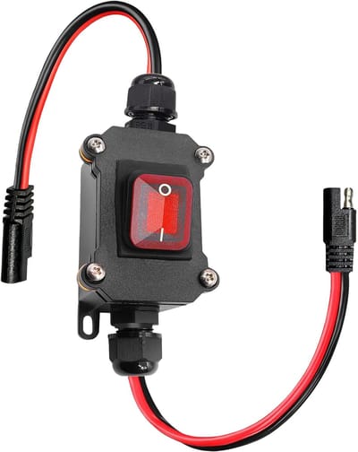 DC-schakelaar met directe doorvoer en SAE-stekker - kabelschakelaar - met rode indicator - 12-24v/12AGW - DPST-tuimelschakelaar - aan/uit-tuimelschakelaar met twee standen