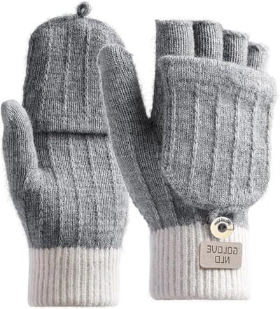 Thermische Winterhandschoenen voor Mannen, Vingerloze Fleece Wanten met Flap, Ideaal voor Hardlopen, Fietsen en Skiën, Rekbare en Warme Handschoenen