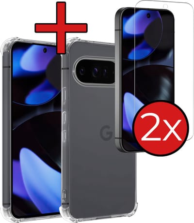 Hoesje - Met Screenprotector - 2 Stuks - Geschikt voor Google Pixel 9 Pro - Sterk & Shockproof - Back Cover - Siliconen Case - Telefoon Hoes - Shock Proof - Telefoonhoes - Transparant