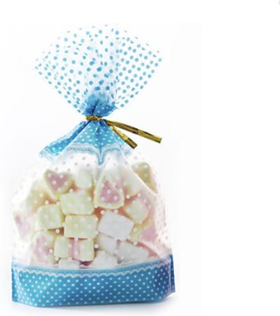 Geboorte Traktatiezakjes Jongen / Zoon - Uitdeelzakjes - Verjaardagzakjes - Feestzakjes - Snoepzakjes - Cellofaan - 20,5 cm | Blauw - Wit - Polkadot - Dots | Geboorte - Verjaardag - Bruiloft - Feest - Babyshower | Traktatie - Kado - Geschenk