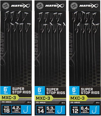 Matrix Onderlijn MXC-3 Super Stop Rigs 6” (15cm) Eyed - Barbless - Maat : Haak 16