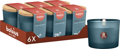 Bolsius - True Joy - 6 Geurkaarsen met Kurken Deksel - Woody Wellness - Blauw - Voordeelverpakking - Geur Kaars
