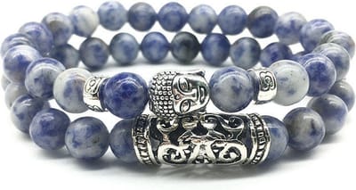 Kralen Armband met Buddha Beeld - Glans Blauw - Natuursteen - Boeddha Sieraden - Armbanden Heren Dames - Kralenarmband - Papa Cadeau Voor Mannen - Vaderdag