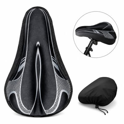 Gloovon® Gel Zadelhoes - Ergonomisch & Schokabsorberend - Ademend Lycra - Inclusief Regenhoes - MTB & Racefiets - Zwart - 27x18 cm